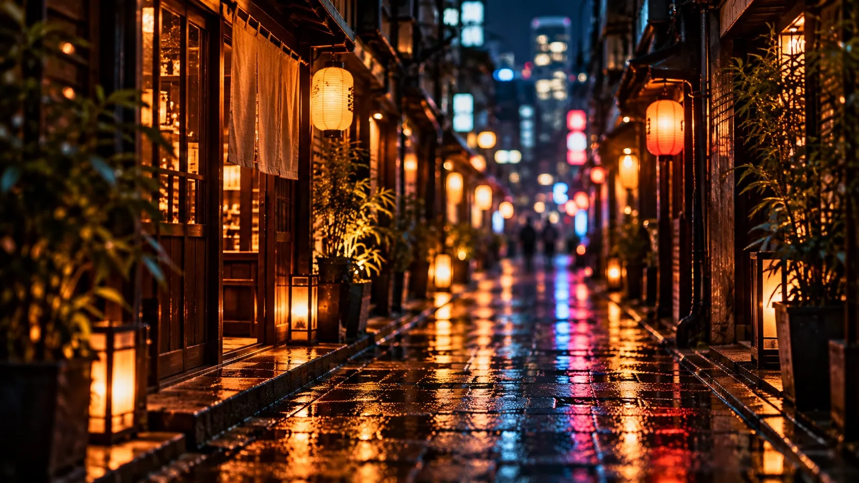 A neon-lit nightlife alley in Tokyo at night
